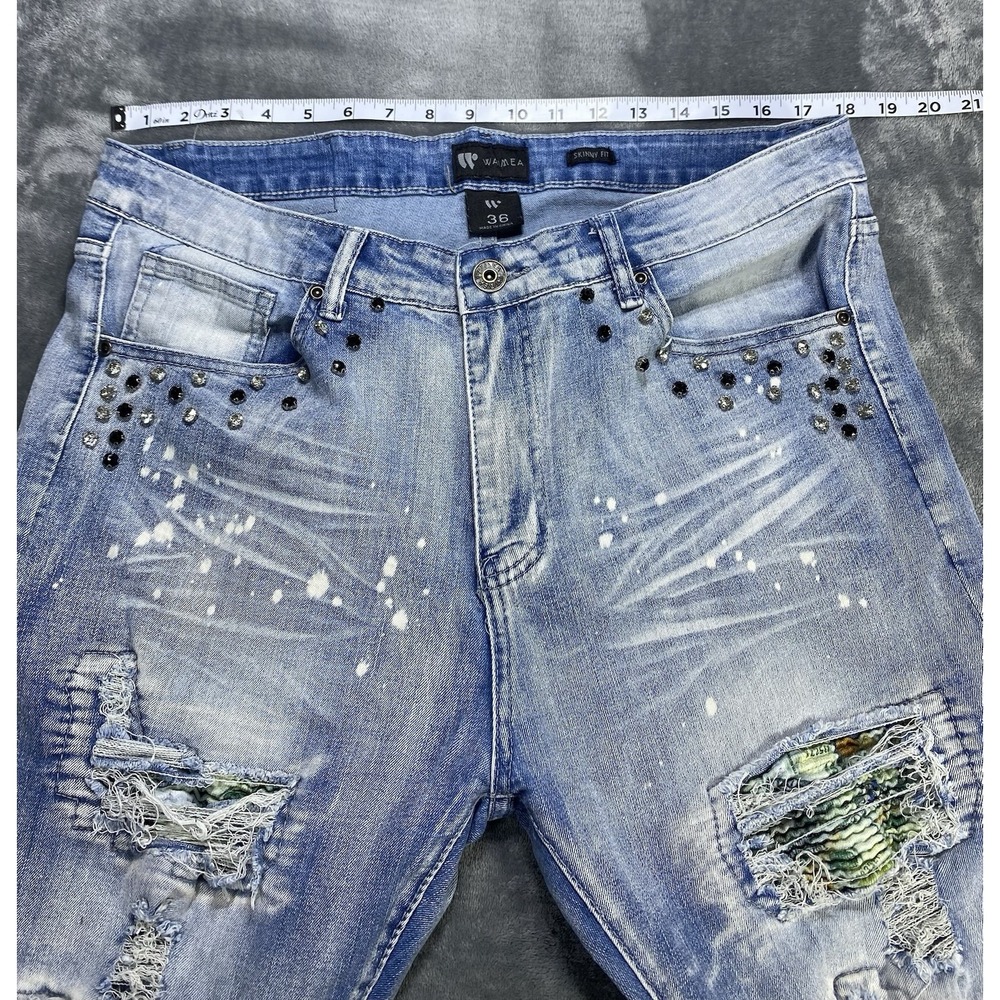 Waimea Jeans Mens 36x30 Patchwork Skinny Fit Patched Studs Grunge Street Denim - Picture 6 of 8